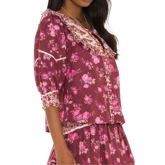 LoveShackFancy Tops - LoveShackFancy | Morrison Top Spiced Apple Red | Puff Sleeve Floral Blouse | S